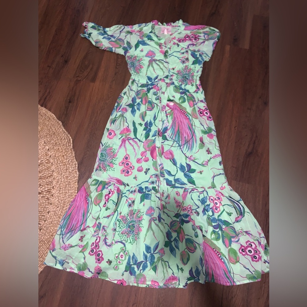 Tuckernuck bajanan garden Eden patina green maxi formal party tiered dress $450 - Picture 3 of 7